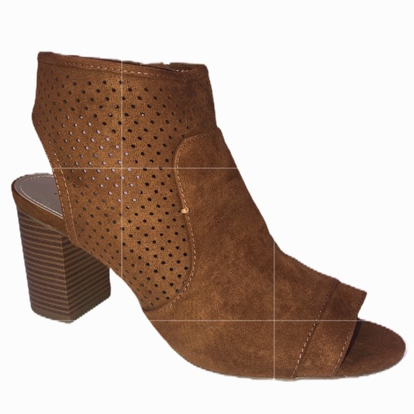 a.n.a. Whiskey Brown Perforated Peep Toe Bootie 8 - Picture 1 of 12